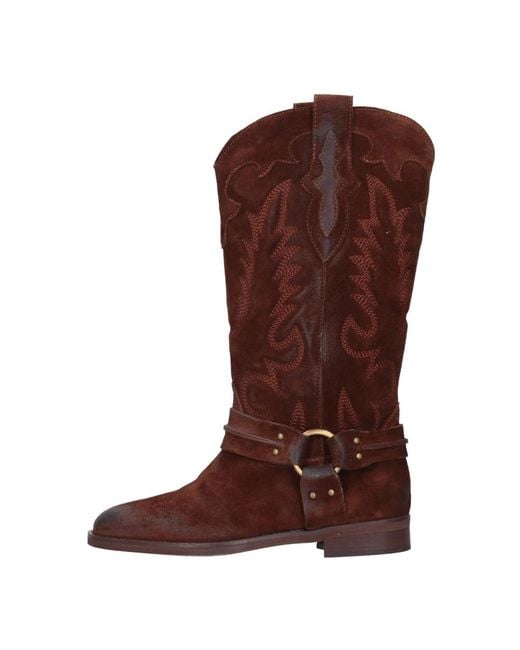 GISÉL MOIRÉ Brown Cowboy & Biker Boots