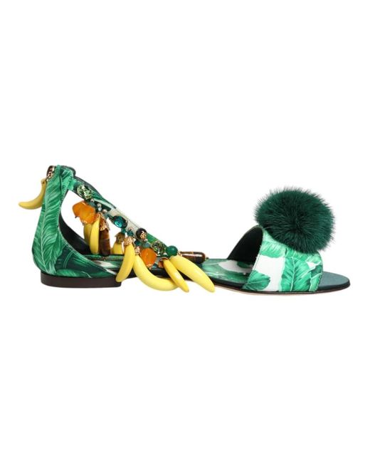 Dolce & Gabbana Green Flat Sandals