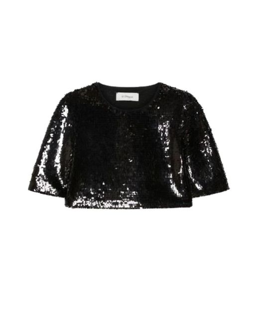 Sportmax Overhemden ,Zwart ,Tule Sequin Mesh Crop Top in het Black