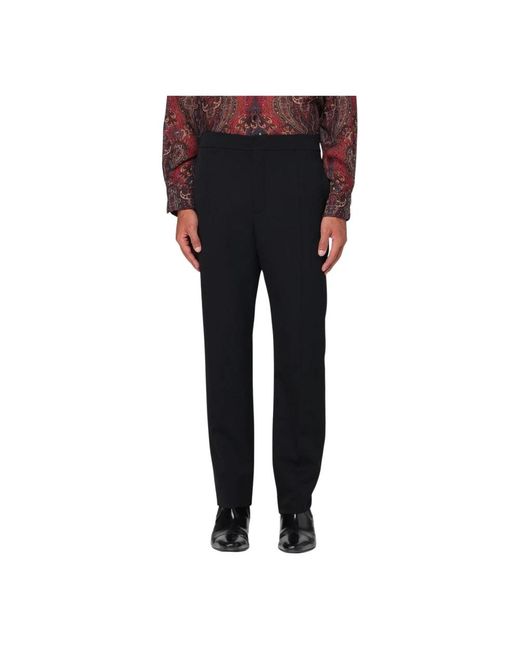 Saint Laurent Stijlvolle Wollen Broek Met Riemlussen in het Black voor heren