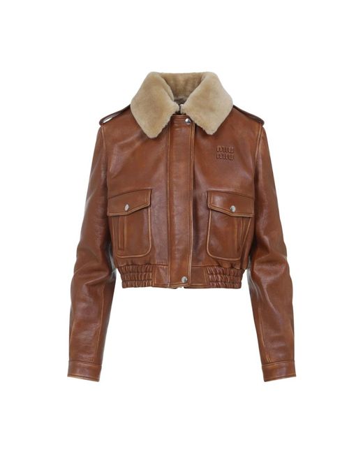 Miu Miu Brandy Leren Bomberjack in het Brown