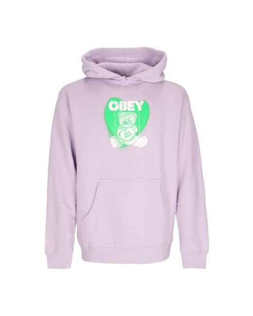 Obey Hoodies & Sweatvesten ,Paars ,Katoen Basis Hooded Fleece Lavendel Hoodie in het Pink