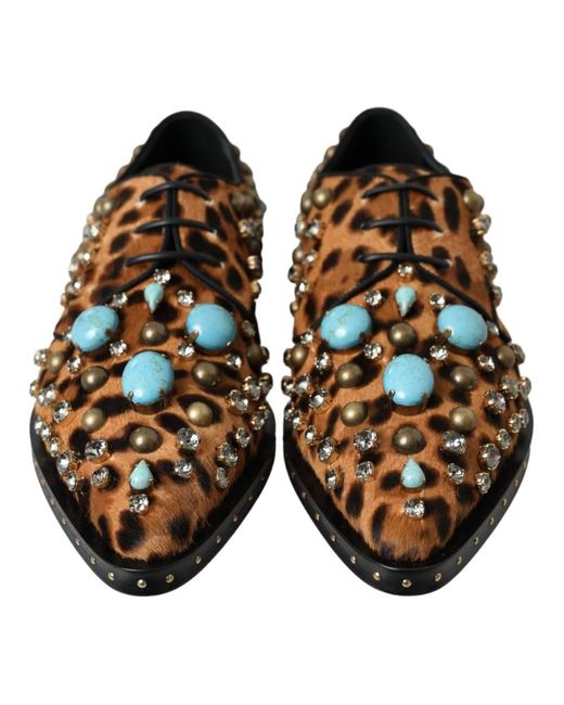 Dolce & Gabbana Brown Leoparden Kristall Kleid Schuhe