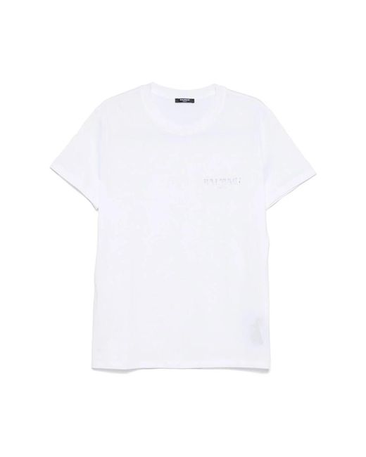 Balmain Tops ,Wit ,Witte Crew Neck Korte Mouwen Shirt in het White voor heren