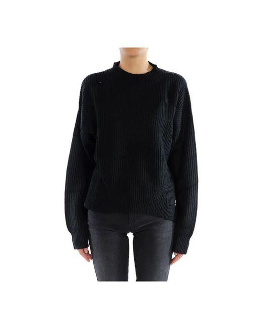 Patrizia Pepe Black Weicher wollpullover mit englischer rippe