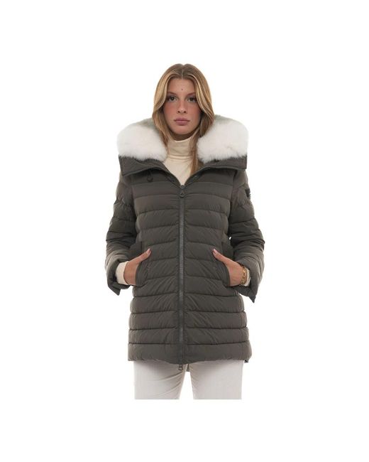 Peuterey Jassen ,Groen ,Polyester Gewatteerd Jack Met Afneembare Bontkraag in het Brown