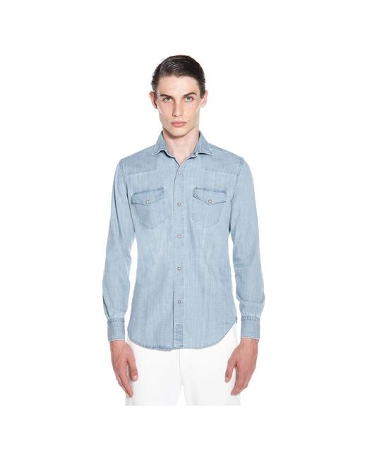 Eleventy Blue Denim Shirts for men