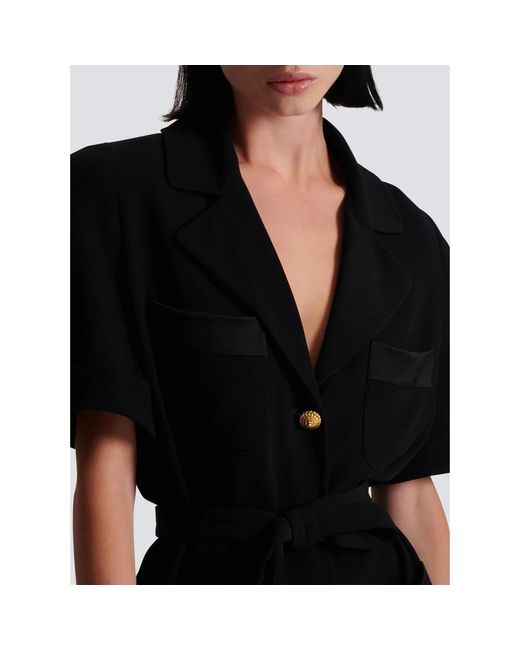 Balmain Black Shirt dresses,lässiges hemd aus crêpe