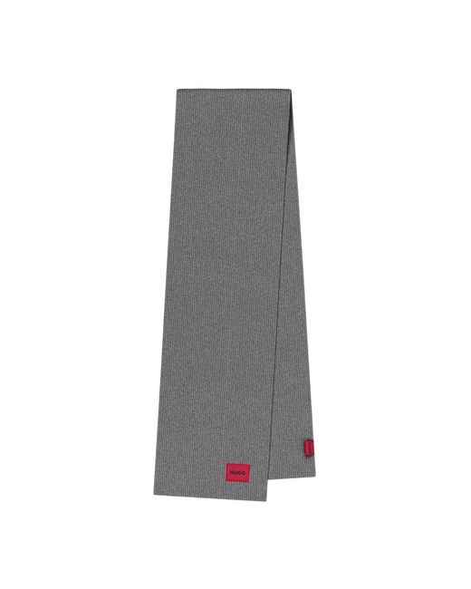 HUGO Gerippter Strickwollschal Mit Rotem Label in Gray für Herren