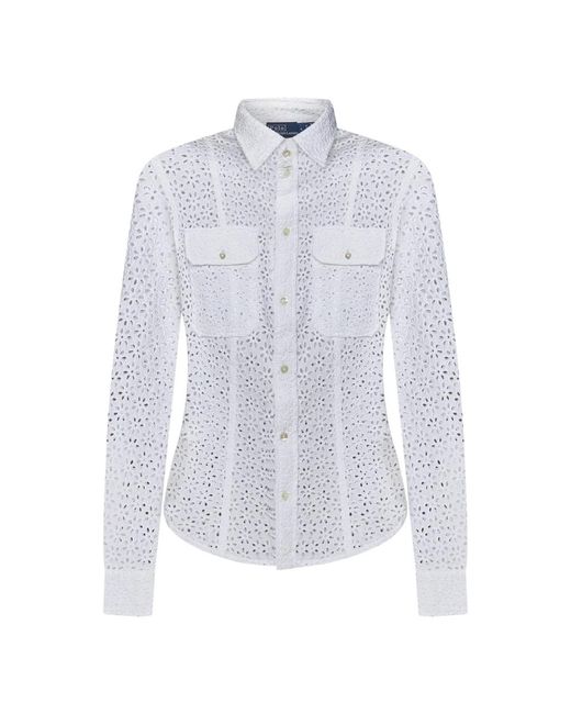 Camicia in lino bianca con chiusura a bottoni di Polo Ralph Lauren in Blue