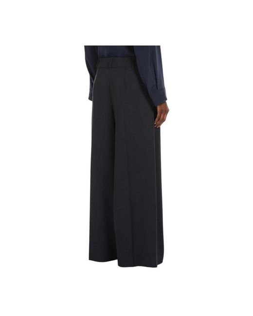 Max Mara Broeken ,Blauw ,Wol Blauwe Wijde Pijp Wollen Broek in het Black
