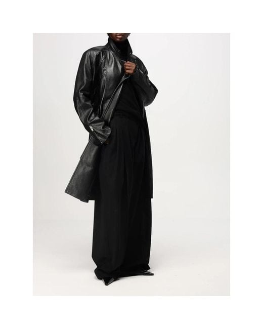 Saint Laurent Stijlvolle Leren Jas Met Rits En Riem in het Black
