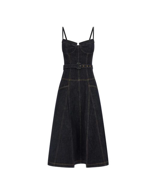 Self-Portrait Kleedjes ,Blauw ,Denim Denim Flared Midi Jurk in het Black