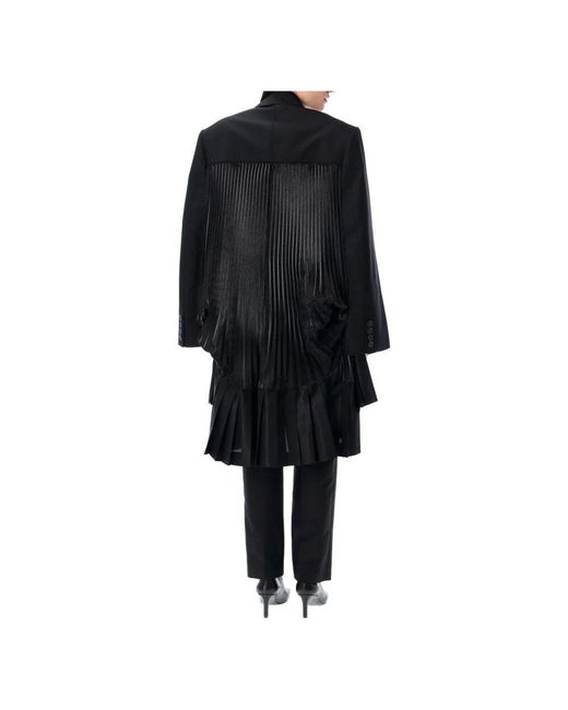 Junya Watanabe Black Schwarzer Plissierter Langer Blazer Mantel