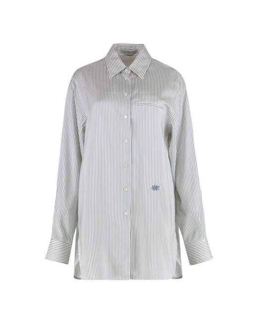 Stella McCartney Gray Seidenes Gestreiftes Hemd Mit Seitenschlitzen