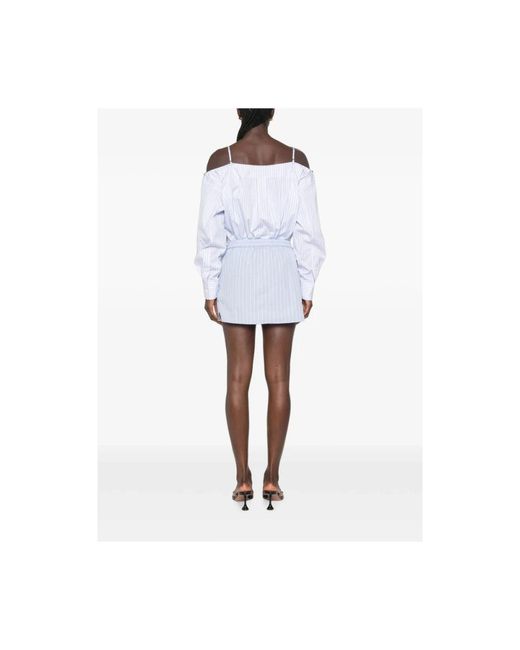 Alexander Wang Blue Striped Off-Shoulder Mini Dress