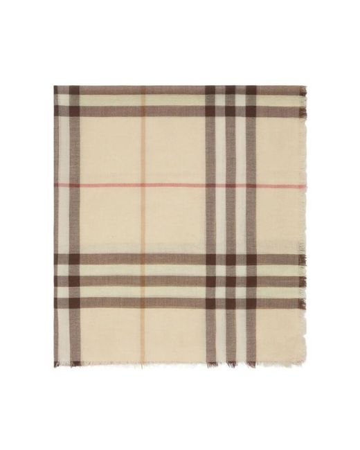 Burberry Natural Kariertes wollschal mit fransigem rand