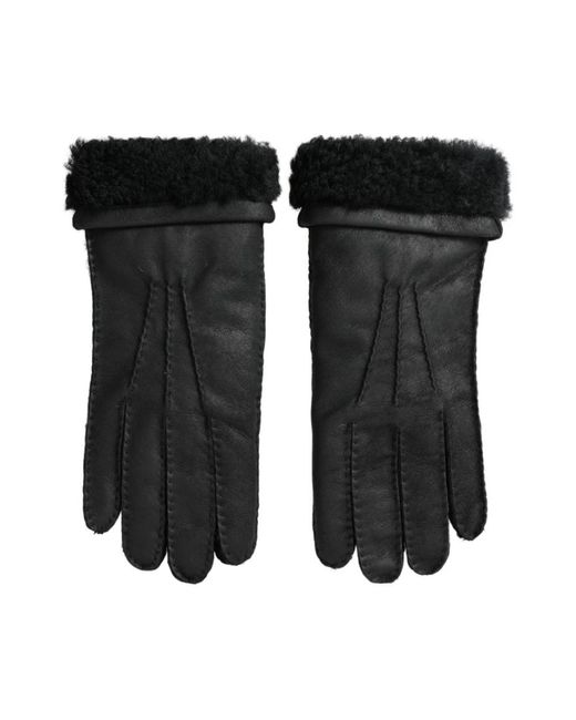 Eleganti guanti invernali in pelle nera di Dolce & Gabbana in Black