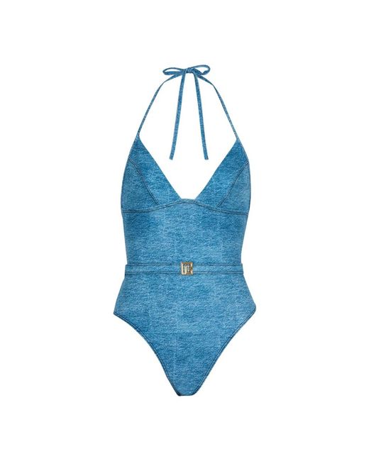 Balmain Blue Denim Einteiler-Badeanzug