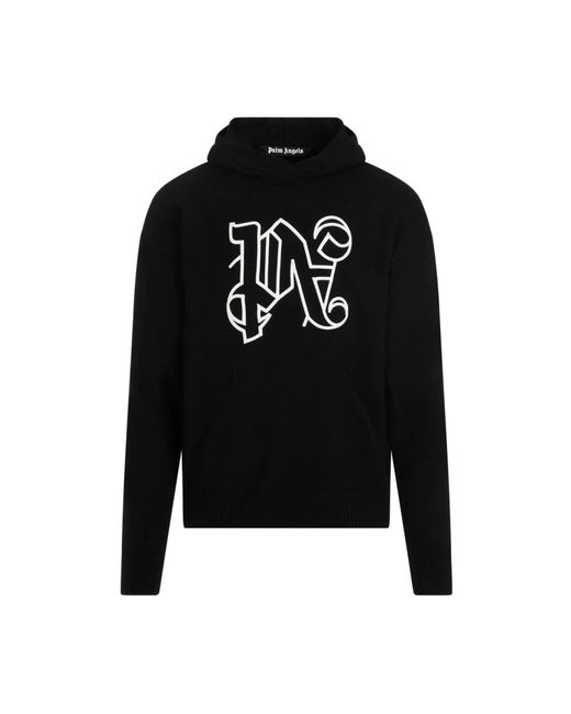 Palm Angels Black Logo Embroidered Knitted Hoodie for men