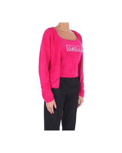 Gaelle Paris Truien & Vesten ,Roze ,Nylon Cropped Cardigan En Tank Set in het Pink