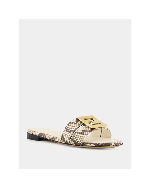 Fendi Natural Pythonleder Flache Sandalen