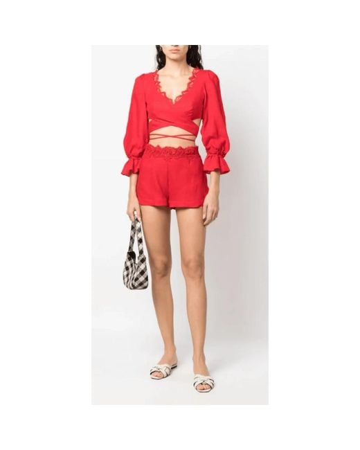 Ermanno Scervino Overhemden ,Rood ,Katoen Rode Top Met Wrap En Kantdetails in het Red