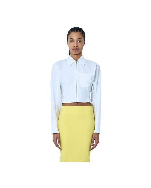 Jacquemus White Mirada Crop Zip-Up Baumwollhemd