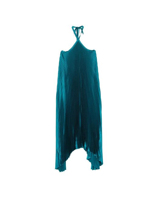 L'idée Blue Halterneck Asymmetrisches Saum Kleid