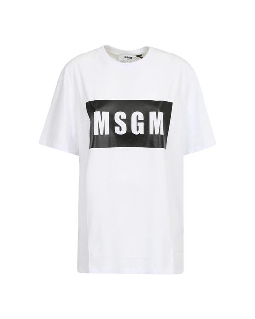 MSGM Tops ,Wit ,Katoen Box Logo T-Shirt Met Korte Mouwen in het White voor heren
