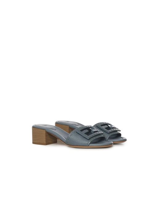Fendi Blue Heeled Mules