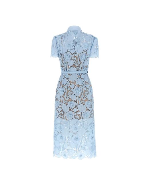 Self-Portrait Lace Tie Neck Midi Dress in het Blue