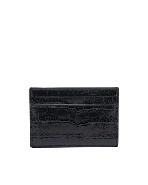 Tom Ford Accessoires ,Zwart ,Leer Kaarthouder Met Krokodillenprint in het Black voor heren