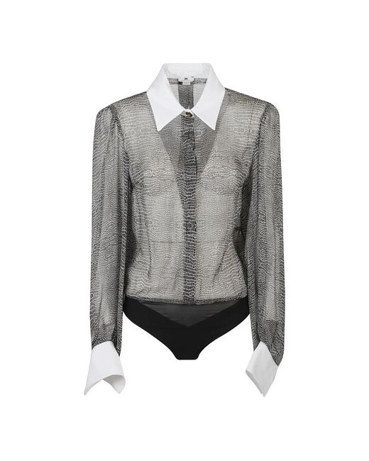 Elisabetta Franchi Gray Python Print Bodysuit