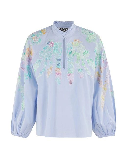 Essentiel Antwerp Blue Blaue Baumwollapplikation Bluse