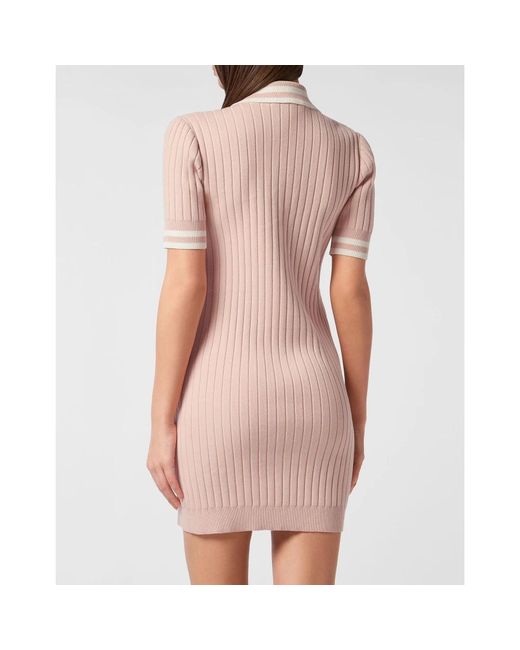 Philipp Plein Kleedjes ,Roze ,Polyester Knit Polo Dress in het Pink