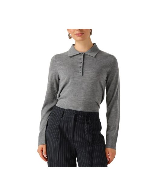 SELECTED Tops ,Grijs ,Wol Slfthea Ls Knit Merino Collar Neck in het Gray