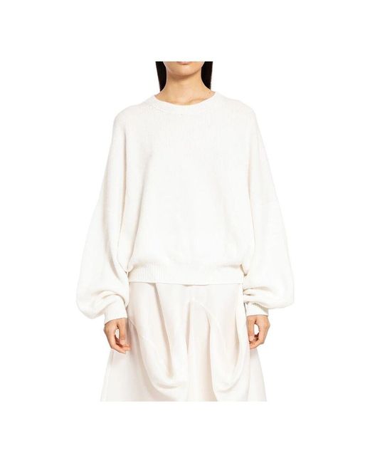 Khaite White Kaschmir-Strickpullover Mit Rundhalsausschnitt