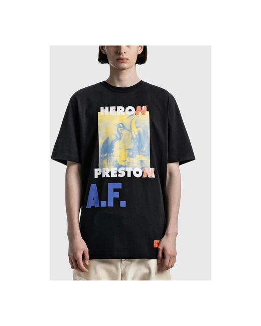 Heron Preston Oversized Zwart Logo Print Katoenen T-Shirt in het Black