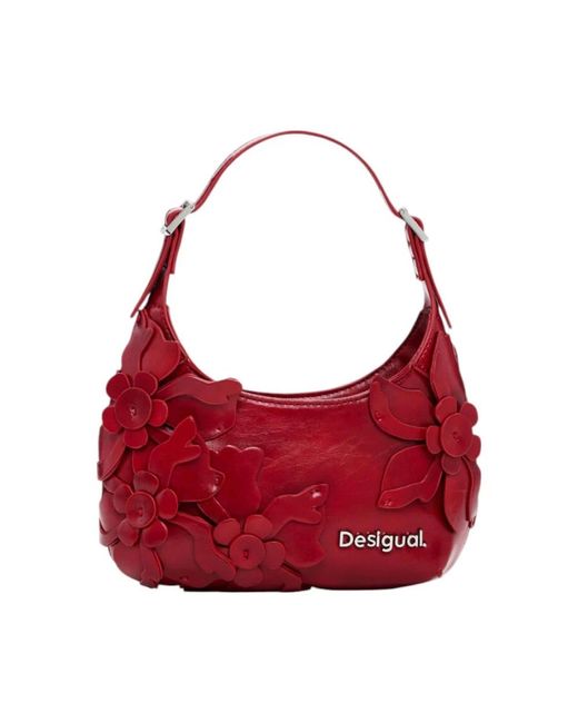 Desigual Bloemen Handtas Met Rits En Zakken in het Red