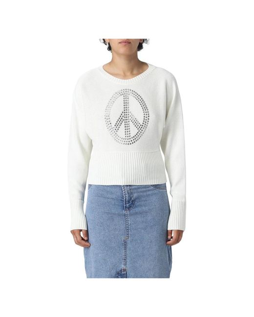 Moschino Truien & Vesten ,Wit ,Stijlvolle Ronde Hals Gebreide Trui in het Blue