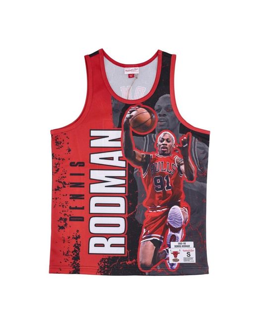 Mitchell & Ness Fitness ,Veelkleurig ,Polyester Chicago Bulls Tank Top Rodman Edition in het Red voor heren