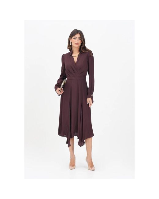 Elisabetta Franchi Bordeaux Midi Jurk Met V-Hals in het Purple