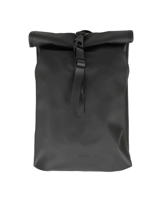 Rains Black Minimalistischer rolltop rucksack