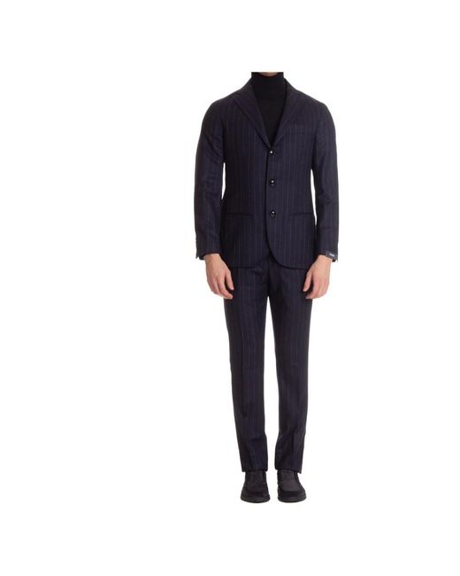 Barba Napoli Blue Single Breasted Suits for men