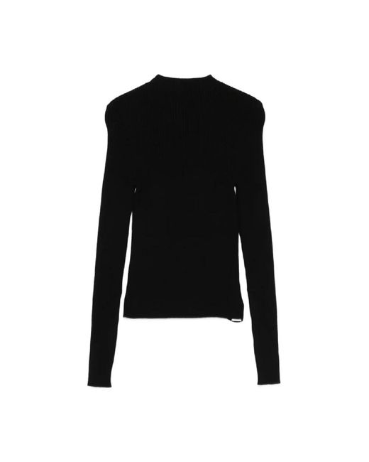 MSGM Truien & Vesten ,Zwart ,Polyester Geribbelde Stretch Trui in het Black