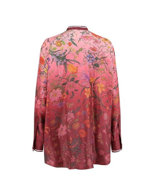 Gucci Red Silk Shirt With Flora Print