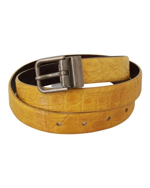 Dolce & Gabbana Brown Dolce Gabbana Yellow Exotic Skin Leather Grey Buckle Belt for men