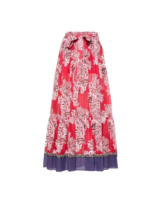Etro Red Brick Floral Print Pleated Tie Skirt