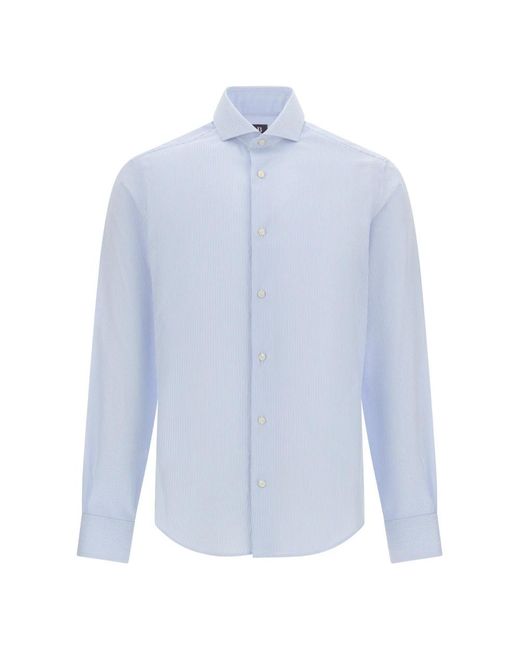 Boggi Ultimate Non Iron Slim Fit Gestreiftes Baumwollhemd in Blue für Herren
